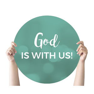 Turquoise God With Us Hand Held Circle Handheld Signs