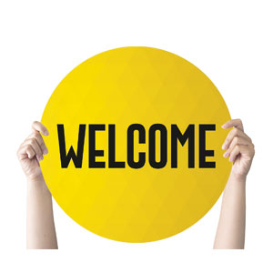 Yellow Welcome Hand Held Circle Handheld Signs