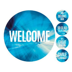 Chevron Blue Greeter Set Circle Handheld Signs