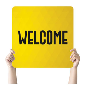 Yellow Welcome Hand Held Square Handheld Signs