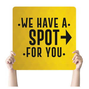Yellow Parking Spot Right Hand Held Square Handheld Signs