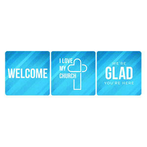 I Love My Church Blue Set Square Handheld Signs