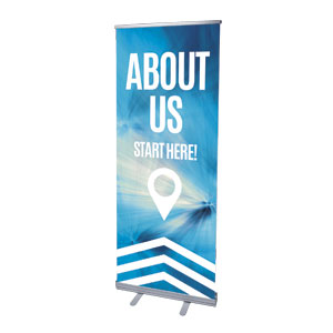 Chevron Blue About Us 2'7" x 6'7"  Vinyl Banner