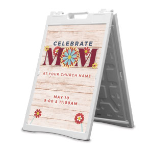 Celebrate Mom Wood Flowers 2' x 3' Street Sign Banners