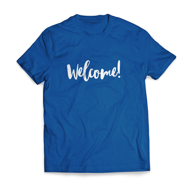 T-Shirts, Greeter Welcome Script - Large, Large (Unisex)